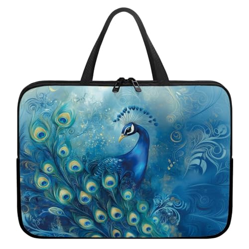 ZIATUBLES Blue Peacock Floral Laptop Sleeve 10-17 inch