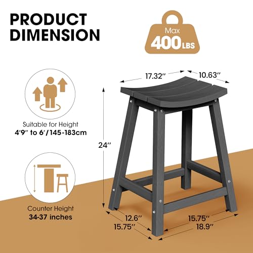 Image of Ciokea 2 Set 24 inch Outdoor Bar Stools Heavy Duty HDPE Counter Height Bar Stools Weatherproof Patio Seats Modern Waterproof BarStools for Bar Deck Balcony Kitchen Counter Yard, Black
