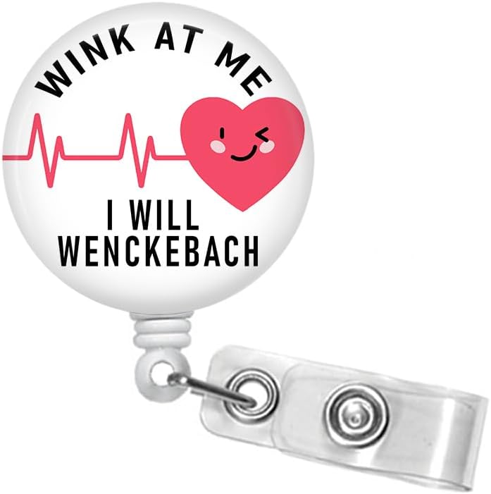 Funny Cardiology Badge Reel, Wink at Me I Wenckebach EKG Badge Holder, Cath Lab Badge Clip, Telemetry Nurse, Cardiology Carabiner, Lanyard #328