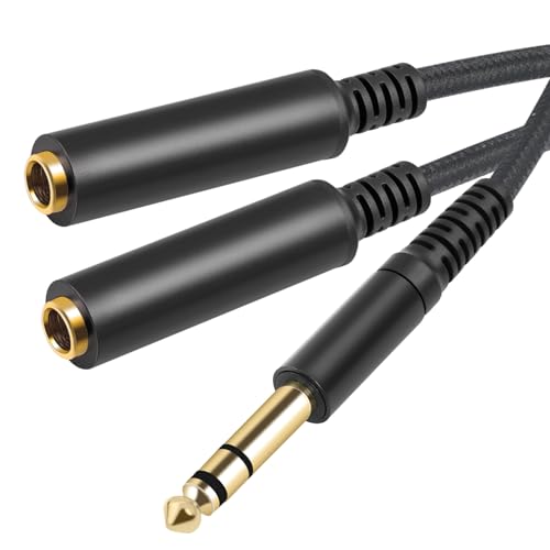 Devinal 1/4 inch TRS Splitter Cable, 6.35mm Stereo Y Cable, 1/4 Male Plug to Dual 1/4 Female Jack Cord, 12 inches / 30cm