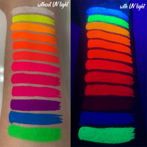 Mynena Neon Pigment For Face Body Paint Eyeshadow Blacklight Uv-Glow 12 Colors Loose Powder Highly Pigmented Kit #TOP1