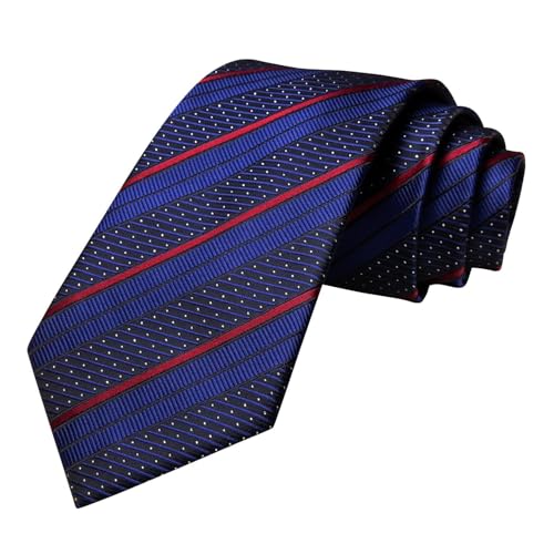 Dubulle Mens Red Blue Striped Tie WOVEN Necktie for Men and Handkerchief Cufflinks Set Wedding Formal Business - Thumbnail 4