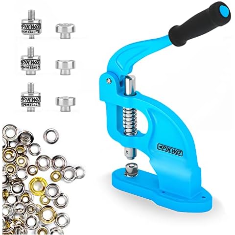 PIKWO Hand Press Heavy Duty Eyelet Grommet Machine Press Punch Tool Kit with 3 Dies 1/4“ 3/8” 1/2“ and 900 Pcs Grommets Self Piercing Grommet Maker Labor Saving Corsetry Class Recommended Cover