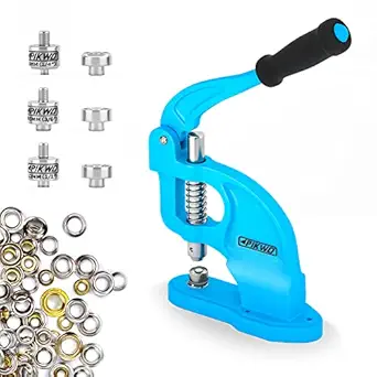 Heavy Duty Eyelet Grommet Machine Press Punch Tool Kit with 3 Dies & 900 Pcs Grommets, Self Piercing, Labor Saving, Corsetry Class Recommended