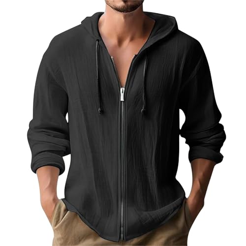 Men's Fashion Hoodies Sweatshirt Cotton Long Sleeve Full Zip Oversized Hoodie Drawstring Light Weight Comfort Hoodie