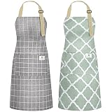 NLUS 2 Pieces Cotton Linen Waterproof Cooking Aprons, Kitchen Apron with Adjustable Neck Strap and L