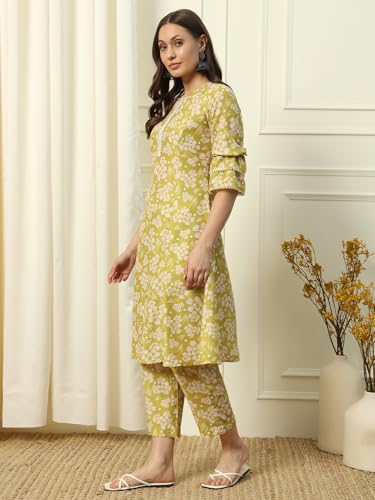 Image of FIORRA Womens Cotton Blend A-Line Kurta Pant Set