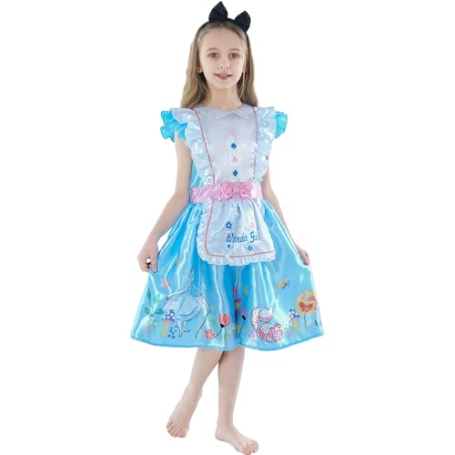 Webeasy Alice Costumes Kids Alice in Wonderland Costume Set with Hairband for Girls World Book Day Costumes 5-6 Years