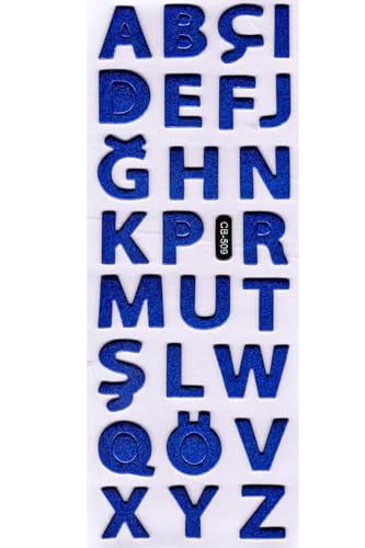Mavi Harfler Kabartmalı Sticker, 16x7 cm, Defter ve Planlayıcı Etiketi (cb509)
