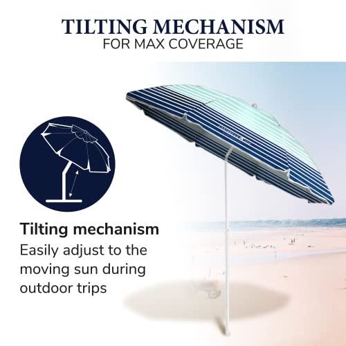 Caribbean Joe Chaby International Portable, Adjustable Tilt Beach Umbrella With Uv Protection | Vented Canopy, Built-In Sand Screw Anchor, Carry Bag | 6 Ft (Horizon Stripe) (Cj-Uv72Hs) #TOP4