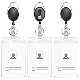 Orrope Retractable Badge Holders with Carabiner Reel Clips, 3 Pack, Clear Vertical ID Card Holders,...