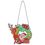 Diamant Painting Noël 5D,Noël Couronne Décorations Cerf Noël,Père Noël,Couronne De Noel Peinture Diamant Peint Au Suspendu Cadeau D'artisanat Fait Main,Noël Fête,Porte,Chambre,Fenêtre Décoration