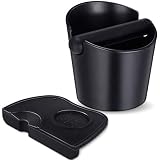 Set of 2 Pieces Espresso Knock Box and Coffee Tamper Mat Reliable Barista Tools with Removable Knock Bar Non-slip Base Food Safe Silicone Espresso Tamper Mat for Barista Bar Shop Worktop