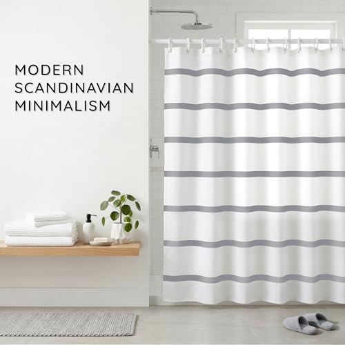 Belora Home Grey and White Shower Curtain for Bathroom - 72x72 Inches - Quick-Dry Woven Polyester Fabric - Machine Washable & Water-Repellent - Modern Scandinavian Striped Design by Belora Home - Used condition - Image 2
