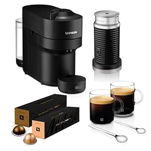 Nespresso Vertuo Pop Barista Coffee Machine Bundle by De'Longhi, Compact Footprint, Starter Kit Includes Coffee Capsules, Mugs, Milk Frother And Spoons, ENV90.B+Caps