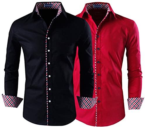Image of Zombom Combo of Men's Solid Regular Fit Cotton Blend Full Sleeve Casual Shirts (Pack of 2)