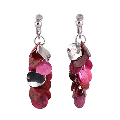 Grace Jun New Multi-layer Shell Dangle Drop Earrings and Clip on Earrings No Pierced for Women (361Clip-on)