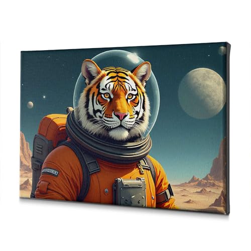 Toile décorative pour salle de bain motif tigre astronaute chic