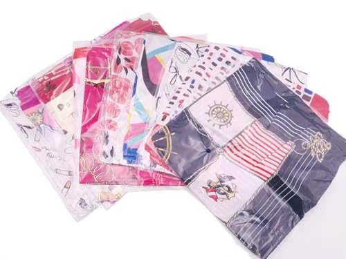 QUUPY 10PCS Womens Square Silky Scarf Head Neck Scarf Womens Hair Tie Band Multipurpose Printed Small Satin Scarf 50 x 50 cm (Color Random)3