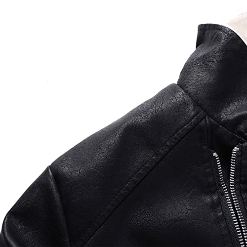 Mens Jacket Fleece-Lined Leather Lapel Fall Winter Windbreaker Warm Coat - image 6