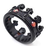 LAFATINA Men's Royal King Crown Ring Unisex Stainless Steel Black Cross and Crown Knight Bands Domineering Ring, Size 9