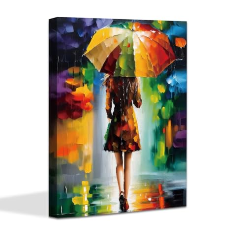 Rainy Day Girl with Umbrella Wall Art Canvas Print