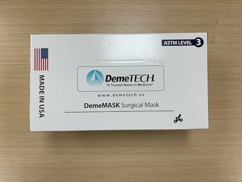 demetech made in the usa astm level 3 protective 3-layer face mask horizontal tie style adult size