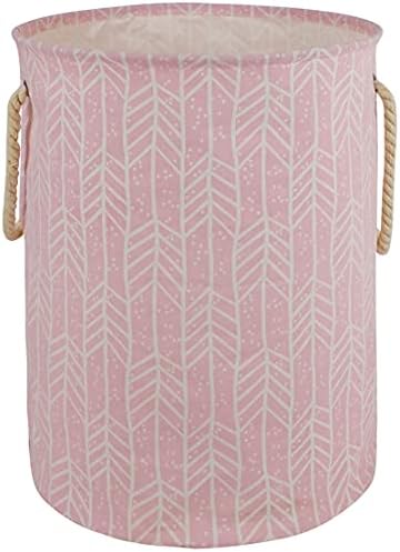 VAIVUSTO Round Laundry Basket, Waterproof Canvas Large Clothes Basket Laundry Hamper with Rope Handles,Cute Cartoon Kids Nursery Hamper for Girls Room,Toy Storage (Pink Arrow)