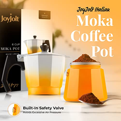 Joyjolt Italian Moka Pot 6 Cup Stovetop Espresso Maker. Orange Aluminum Coffee Percolator Coffee Pot With Heat Resistant Handles! Portable Espresso Maker Camping Coffee Pot, Stove Top Cafetera #TOP5