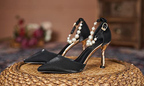 YooPrettyz Women D’Orsay Sexy High Heels Evening Bridal Shoes with Pearls Ankle Strap Formal Wedding Pump2