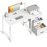 Coleshome Computer Desk with Drawers, 100×48cm Office Desk with Storage, Reversible Small White Desks for Home Office