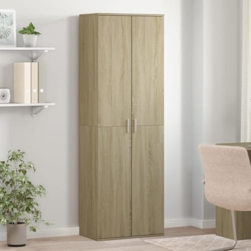 Image of Atosonza High-quality Sonoma Oak Highboard 60 x 35 x 180 cm, Wood Composite Storage Cabinet with Doors for Living Room, Bedroom, Office, Hallway and Kitchen, Robust Design, Easy to Clean
