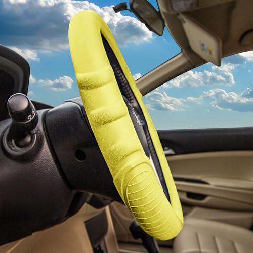 Image of FH Group Universal Fit Silicone with Grip and Pattern Massaging Grip Steering Wheel Cover fits most Cars, SUVs, Trucks, and Vans Yellow