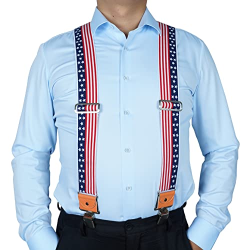 Melotough Men's Suspenders X Back 2 Inches Wide With Extra Heavy Clips Adjustable Braces For Men Suspender(Usa Flag) #TOP1