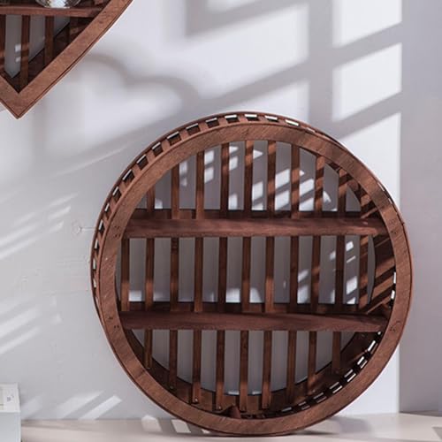 Étagère murale circulaire en bois flottant rustique pour rangement de salon