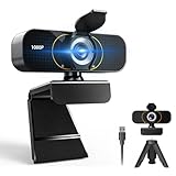 1080P HD Webcam with Microphone, Wide-Angle Lens, Auto Light Correction, Plug Play USB Web Cam with Tripod, Stand, External Camera for Laptop, Desktop Computer, PC, Mac, Zoom, Skype, Streaming, Gaming