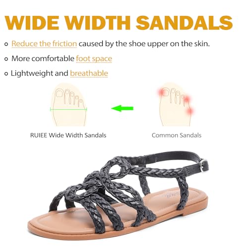 Image of Ruiee Wide Width Sandals for Women, Summer Flat Slides Casual Braided Wide Feet Sandal Comfort Slip on Sandals Open Toe Beach Shoes for Women.