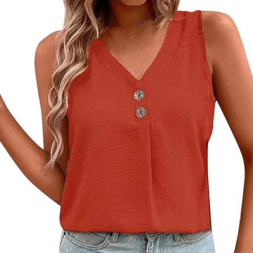 Dames tanktops basic vest zomer hemdje shirts dames mouwloos effen kleur V- hals knopen casual vest conceal carry top voor vrouwen, watermeloenrood, L