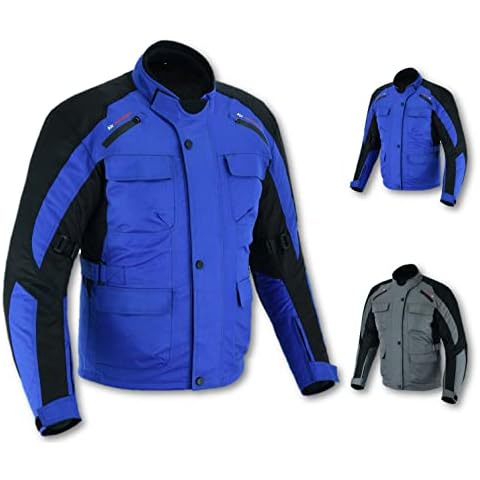 Mens Motorcycle 600D Korean Cordura Textile Removable CE Armoured Water/Waterproof Padded Adjustable JACKET Breathable Mesh Lining - Original Classical Bikers Design Coat (8XL, Blue & Black) Cover