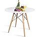 HAYOSNFO Round Dining Table, White Kitchen Table, Pedestal Coffee Table, Modern Leisure Table with Wooden Legs and MDF Top, Also for Office & Conference