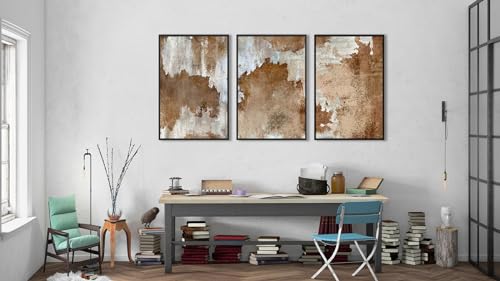 Large Framed Abstract Wall Art - Natural Framed Canvas Pictures for Living Room Modern Canvas Prints Retro Brown for Bedroom, Black Float Frame Art for Home Office Kitchen Decor 16" X 24" X 3pcs by ASDCEUTICALS - Used condition - Image 8