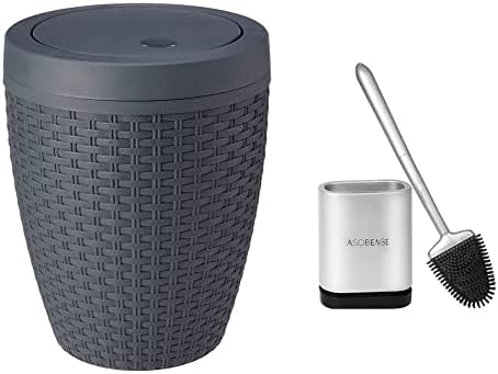 Addis 518367 Faux Rattan Round Swing Lid Bathroom Bin, Light Grey, 5 Litre