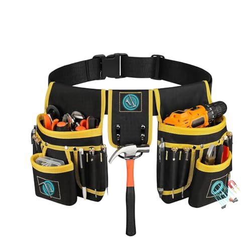 Magnetic Tool Belt with 26 Pockets, Heavy-Duty Detachable Tool Pouch, Adjustable Utility Belt for Electrician, Carpenter, Mechanic, Plumber, Roofer, Contractor in Black and Yellow