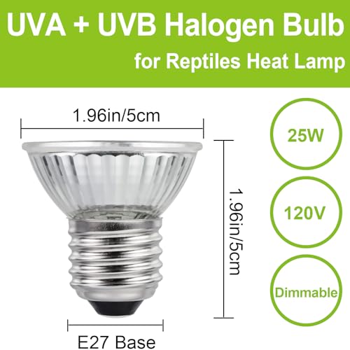YEGRUEB UVB UVA Reptile Light Bulb 25W Bulb for Reptiles and Amphibians Tanks, Turtle Bearded Dragon Lizard Cages Frogs Heat Lamp Replacement Bulb, Pack of 6 - Thumbnail 2