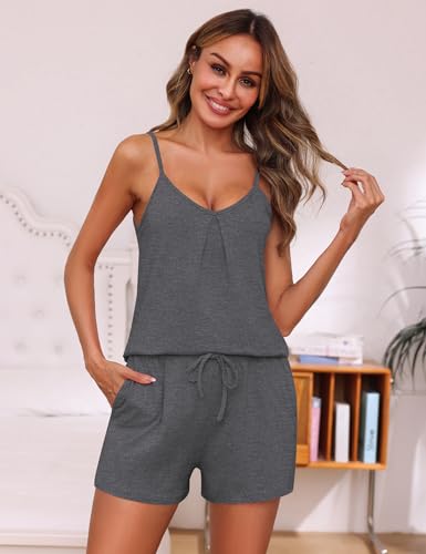 Marvmys Cute 2 Pieces Summer Clothes Set for Women Pjs Shorts Set A-line Cami Tops Sleepwear with Pockets Dark Grey S — view 2