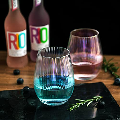 Iridescent Stemless Wine Glasses Set Of 2 Unique Cute Gift Idea For Her Women Mom Wife Sisters Friends Red White Juice Water Iced Tea Beverage Tumbler Wedding Party #TOP3