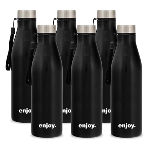 Image of Clay Craft VACBOTT Bingo Single Walled Non Insulated Water Bottle-1200ML, 6-Piece(Black) Leak Proof | Easy Grip |Easy To Carry| Gym Bottle | Home | Kitchen | Hiking | Treking Bottle | Travel Bottle