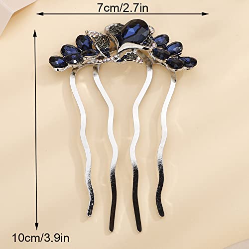 Missgrace Blue Simple Bride Wedding Prom Sparkling Side Hair Comb Crystal Rhinestones Flower Hair Comb Clips Bridal Hair Accessories Hair Piece For Women (Blue) #TOP5