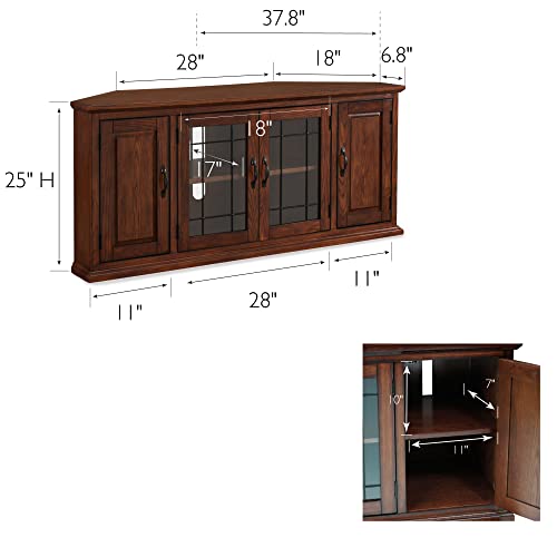 Leick Home 80386 Leaded Glass Corner TV Stand with Enclosed Storage For 60" TV's, Burnished Oak - Image 6