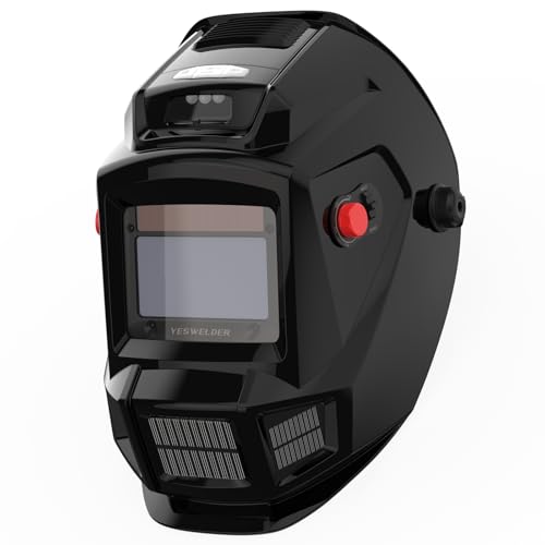 YESWELDER Auto Darkening Welding Helmet with Fan and Light, 1/1/1/1 True Color Solar Powered Welder Mask with 4 Arc Sensor, Wide Shade 4/5-9/9-13 for TIG, MIG, ARC, Cut and Grind